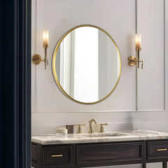 An essential part of any bathroom is complemented by a gold bathroom mirror that offers a multitude